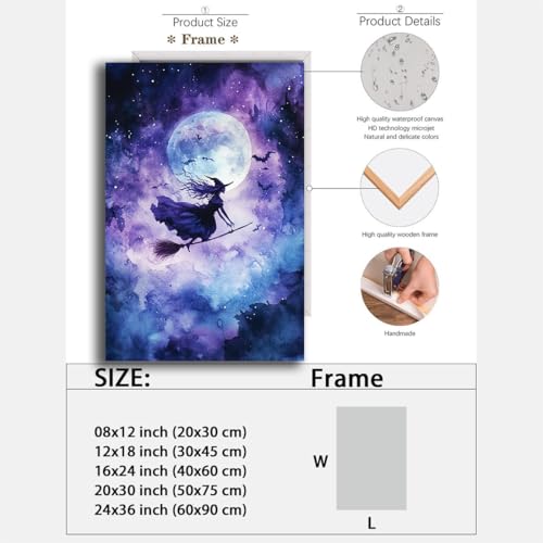 Witch On Broom Flying Wall Art