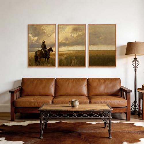 3 Pcs Western Cowboy Framed Wall Art 24x36 Inch