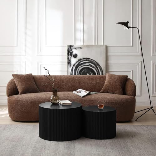 Black Round Fluted Nesting Coffee Table Set of 2 (2 Count)