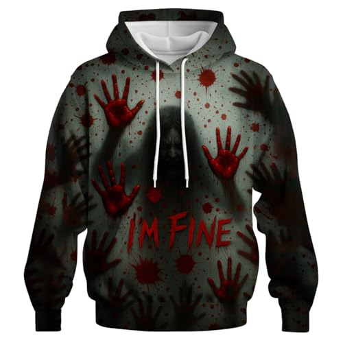 Bloody Handprint Hoodie for Men Halloween Horror Sweatshirts