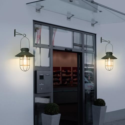 Solar Lanterns Outdoor Metal Solar Powered Hanging Lights Waterproof for Wall Barn Yard Garden Patio Garage Balcony Porch Fence Decor (2 Count)