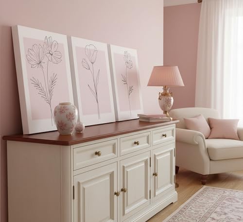 3 Pcs Minimalism Pink Floral Botanical Canvas Wall Art 16x24in (3 Count)