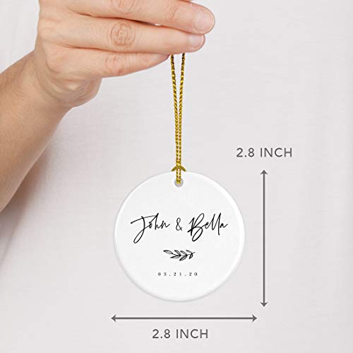 Personalized Round Ceramic Porcelain Christmas Tree Ornament Engagement Keepsake Collectible Gift