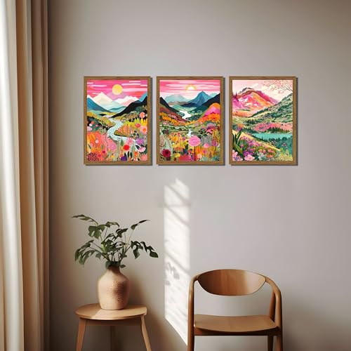 Boho Colorful Mountain Wall Art Set of 3 (3 Count)