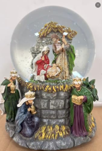 Christmas Snow Globes Christmas Water Lantern with Nativity Scene Water Globe with Swirling Glitter Music & 6H Timer USB Lined