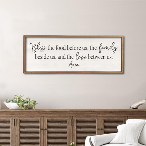 Dining Room Sign Wall Decor Bless the Food Before Us 40"X15" Wood White