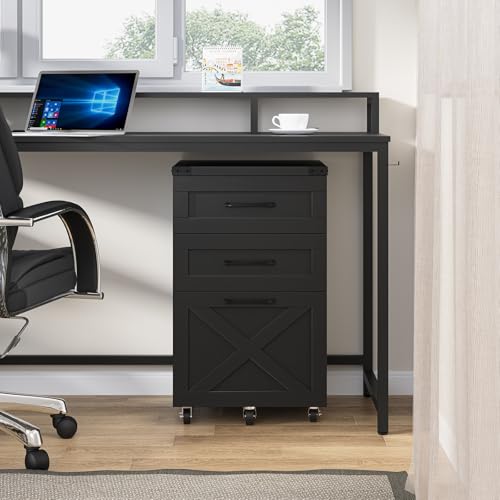 Farmhouse 3 Drawer Small File Cabinet with Wheels