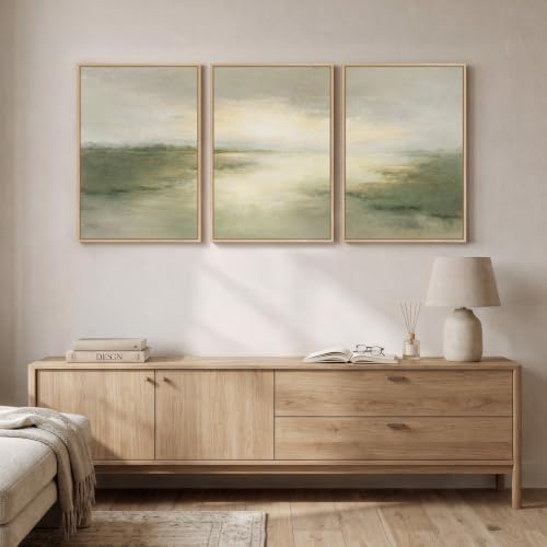 Framed Sage Green Abstract Landscape Wall Art for Bedroom
