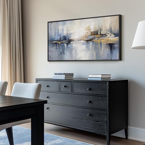 Extra Large Framed Blue Abstract Wall Art for Living Room