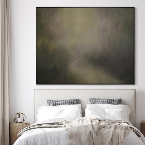 60"x72" Extra Large Framed Wall Art Muted Forest Path Soft Misty Woodland Scene Illustration for Home Living Room Bedroom Decor