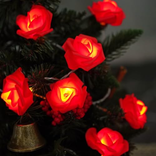Everlasting Splashes LED Rose Flower Fairy String Lights Battery Operated Warm Flashing Light Romantic Proposal Wedding Birthday Christmas Thanksgiving DIY Indoor Outdoor Decorations