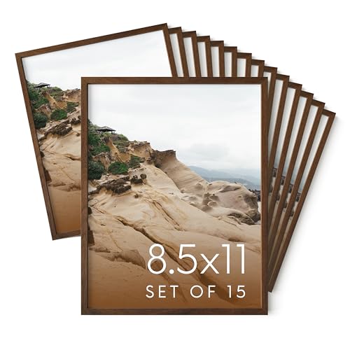 8.5x11 Walnut Oak Wood Picture Frames Set of 15