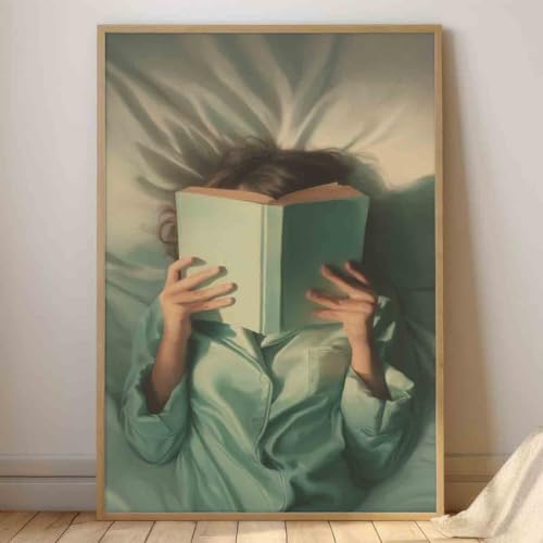 Women Reading Books Wall Art Emerald Green Pictures Modern Feminine Canvas Woman Portrait Pictures Minimalist Woman Wall Art Trendy Women Aesthetics Modern Abstract Living Room Decor 16x24in No Frame