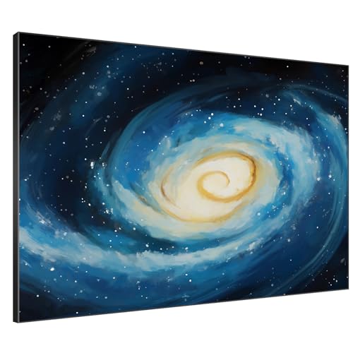 46"x60" Extra Large Framed Wall Art Spiral Galaxy Vivid Blue and Yellow Cosmic Space Illustration for Home Living Room Bedroom Decor