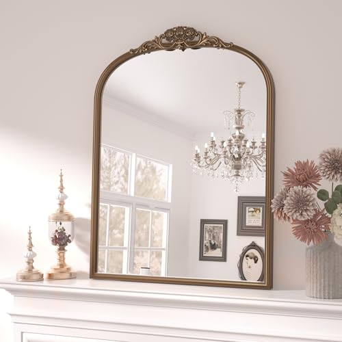 24x30 Gold Vintage Arched Mirror for Wall