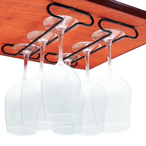 Wine Glass Rack Under Cabinet Shelf Glasses Holder Storage with Drying Stemware Rack Under Counter Metal Hanger Hanging Rack for Kitchen Black (2 Count)
