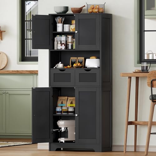57.8" H Tall Storage Cabinet with 2 Drawers & 2 Adjustable Shelves