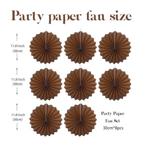 Brown Party Decorations 12in Hanging Paper Fans DIY Set (30 Count)