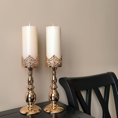 Candle Holders for Pillar Candles Gothic Gold Vintage Tall Candle Holders Set of 2 Decorative Large Table Centerpieces Candle Stand Decor (2 Count)