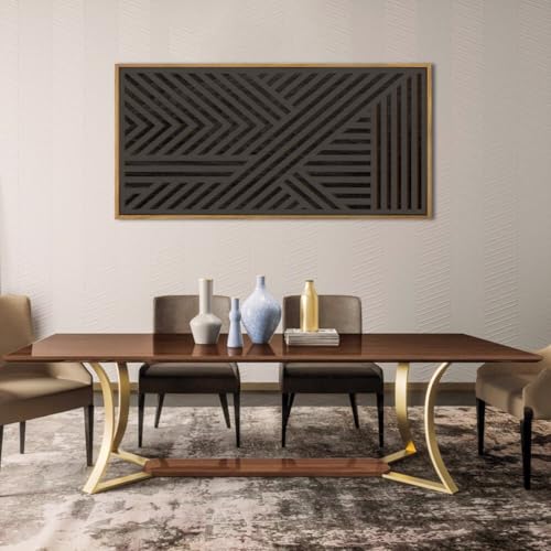 Extra Large Wood Black Wall Art 20x40 Inch Framed Abstract Geometric Wooden Wall Decor Modern Minimalist Neutral Wall Sculpture for Living room Bedroom Dining room Single