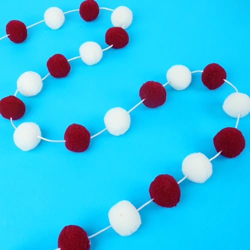 3pk Red Pom Pom Garland 20FT Colorful Large Felt Ball Garland for Mantle (60 Foot)