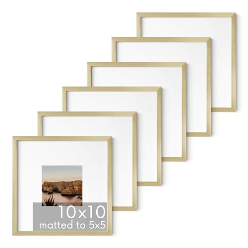 10x10 Gold Metal Picture Frames Matted to 5x5 (6 Count)