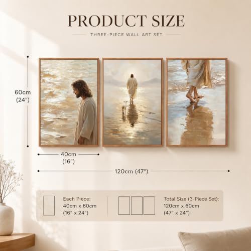 KAlRNE Jesus Walking on Water Religious Christian Wall art Set (3 Count)