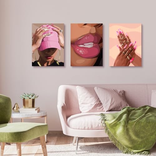 Wrapped Canvas Fashion Pink Black Girl Wall Art Set of 3 (3 Count)