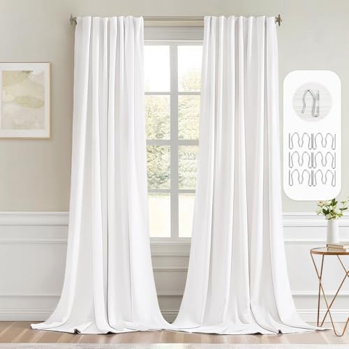 Pure White Back Tab Blackout Curtains 52x120 Inch Long 2 Panels Set (2 Count)