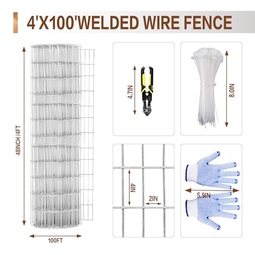 4 ft x 100 ft Galvanized Welded Wire Fence (400 Sq Ft)