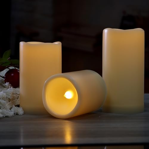 Outdoor Battery Operated Flameless LED Pillar Candles Remote Timer 3 Pack (2 Count)