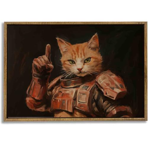 Orange Cat Wall Art Funny Cat Pictures Abstract Armor Picture Animal Portrait Wall Art Retro Animal Prints Dark Aesthetic Paintings Vintage Picture Living Room Decor 16x24inch No Frame