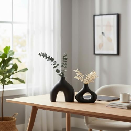 Black Ceramic Modern Vase Set of 2 (2 Count)