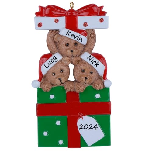 Personalized Teddy Bear Family of 3 Christmas Ornament 2026