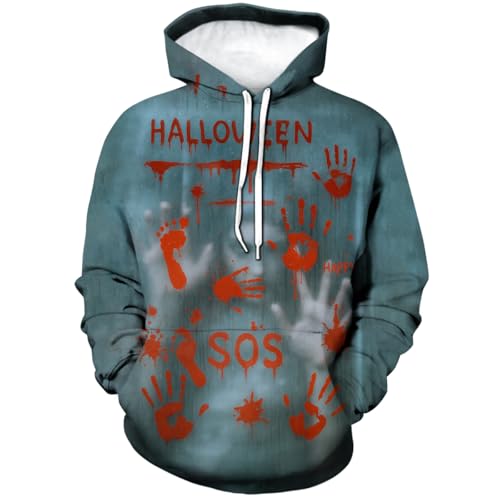 Bloody Handprint Hoodie for Men Halloween Horror Sweatshirts