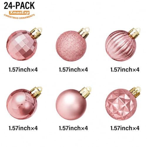24ct Rose Gold Christmas Ball Ornaments for Tree Decorations (24 Count)