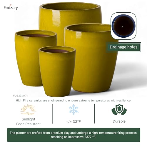 Bullet 18 in. Mustard Yellow Ceramic Round Planter
