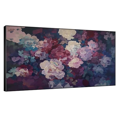 30"x60" Extra Large Framed Wall Art Bold Peony Bloom in Colorful Impressionist Style