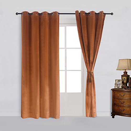 Super Soft Rustic Velvet Pumpkin Orange Blackout Drapes Room Darkening Curtains Panel Grommet Drapery 52 by 108