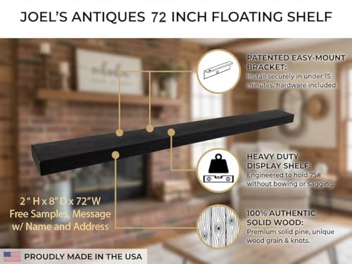 Joel’s Antiques 72 Inch Wooden Floating Shelves for Wall