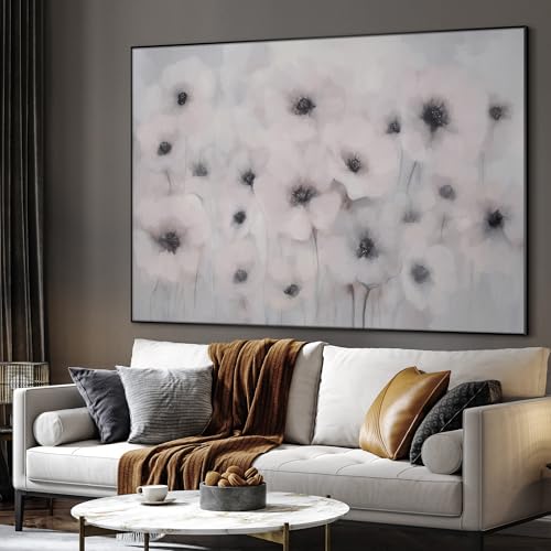 60"x72" Extra Large Framed Wall Art Soft White Poppies Watercolor Floral