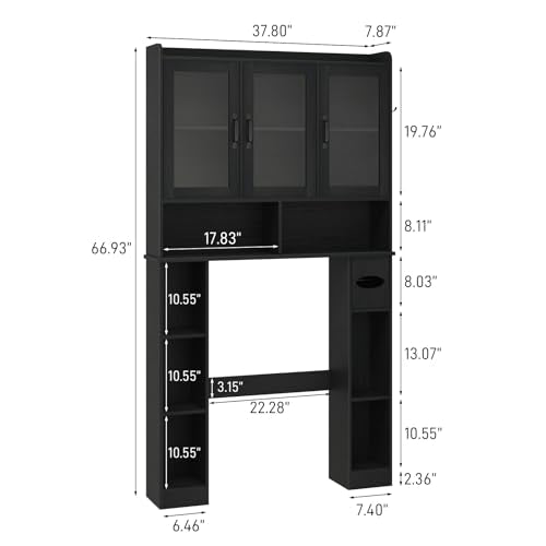 Black Over The Toilet Storage Cabinet with Glass Doors