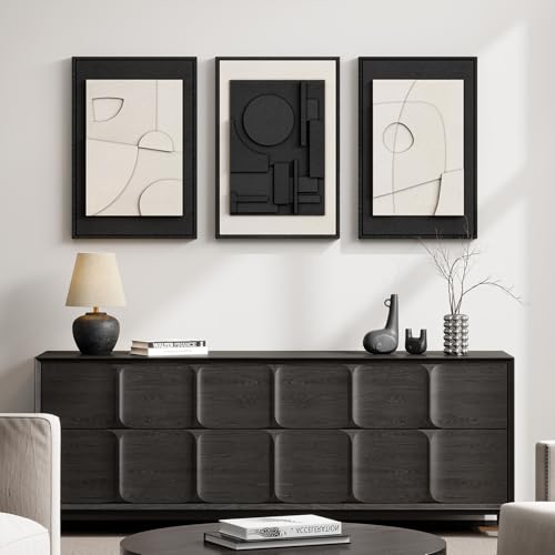 3D Textured Framed Black and White Abstract Wall Art Set of 3 (3 Count)