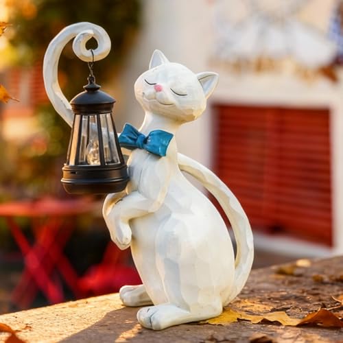 10.7" White Cat Solar Garden Light Statue
