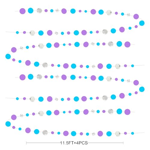46 Ft Frozen Party Decorations Purple Blue Silver Polka Dots Garlands Hanging Paper Circle Dots Streamer for Frozen Birthday Winter Wonderland Christmas Holiday Wedding Shower Party Supplies
