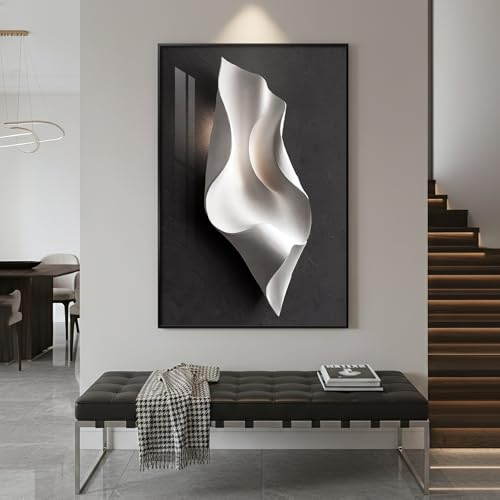 Large Framed Black and White Elegant Abstract Wall Art