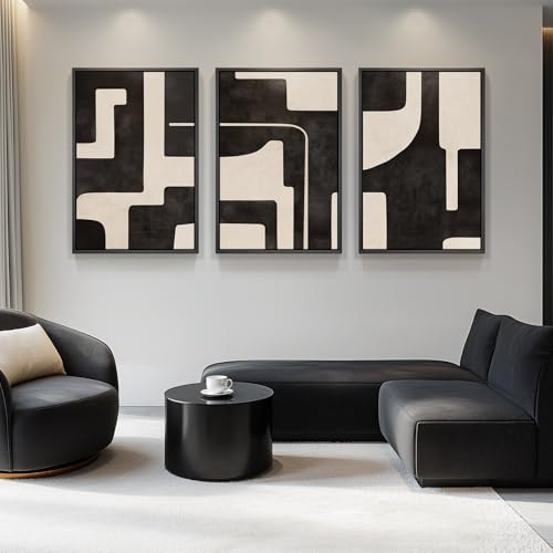 Large Framed Neutral Abstract Canvas Wall Art for Living Room