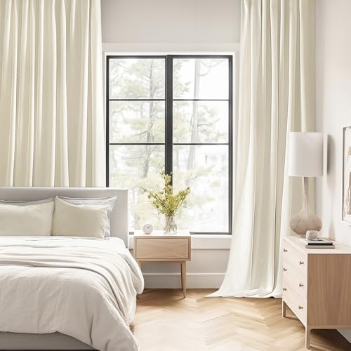 Beige White Back Tab Blackout Curtains 52x90 Inch Long 2 Panels Set (2 Count)