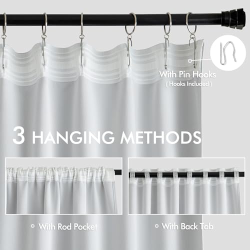Greyish White Back Tab Blackout Curtains 52x102 Inch Long 2 Panels (2 Count)