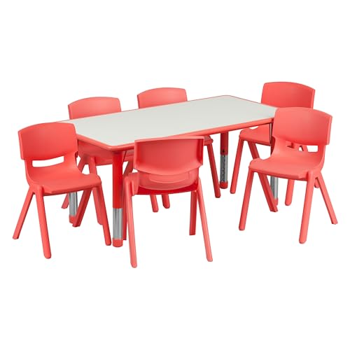 Red 47.25x23.5 Activity Table Set with 6 Chairs